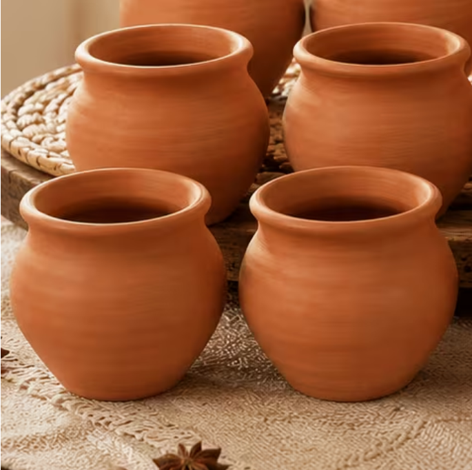 12-Pack Terracotta Clay Cups, 200ml Traditional Kulhad Tea Cups, Reusable Earthenware Matka-Style Drinking Cups for Tea, Coffee, Lassi, Desserts and Parties