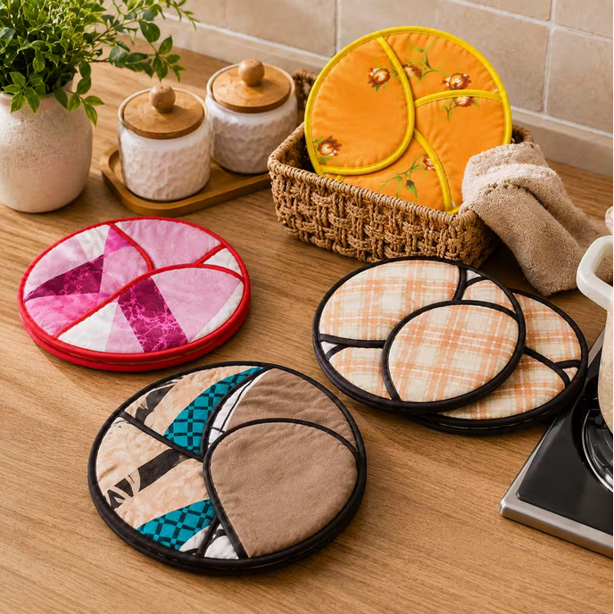 4-Pack Round Fabric Roti Warmer with Inner Cover – Insulated Chapati & Tortilla Storage Holder (Multicolour)