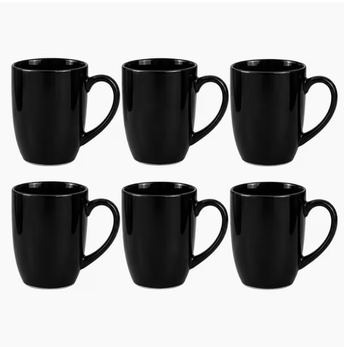 6-Piece Black Ceramic Coffee Mug Set – Modern Tea & Coffee Cups for Home Kitchen Use