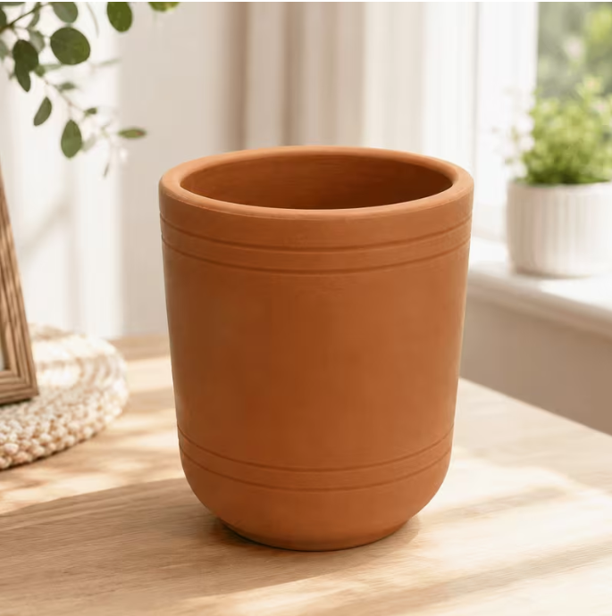 6pcs Handmade Clay Water Tumblers 300ml – Natural Terracotta Drinking Cups with Goblet Base for Water, Juice & Cold Drinks