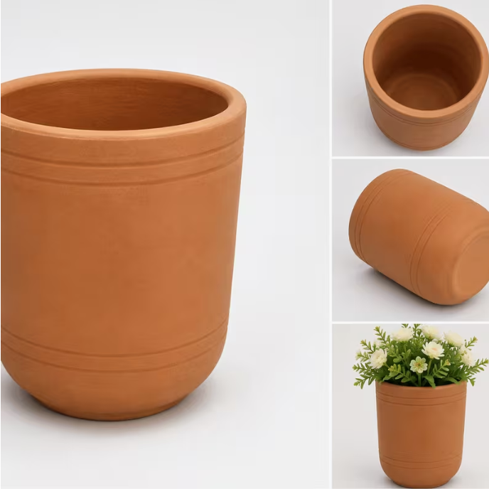 6pcs Handmade Clay Water Tumblers 300ml – Natural Terracotta Drinking Cups with Goblet Base for Water, Juice & Cold Drinks