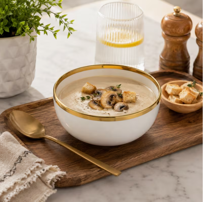 Round Deep Bowl 6" – White with Gold Rim, Pack of 10 Premium Ceramic Soup & Cereal Bowls