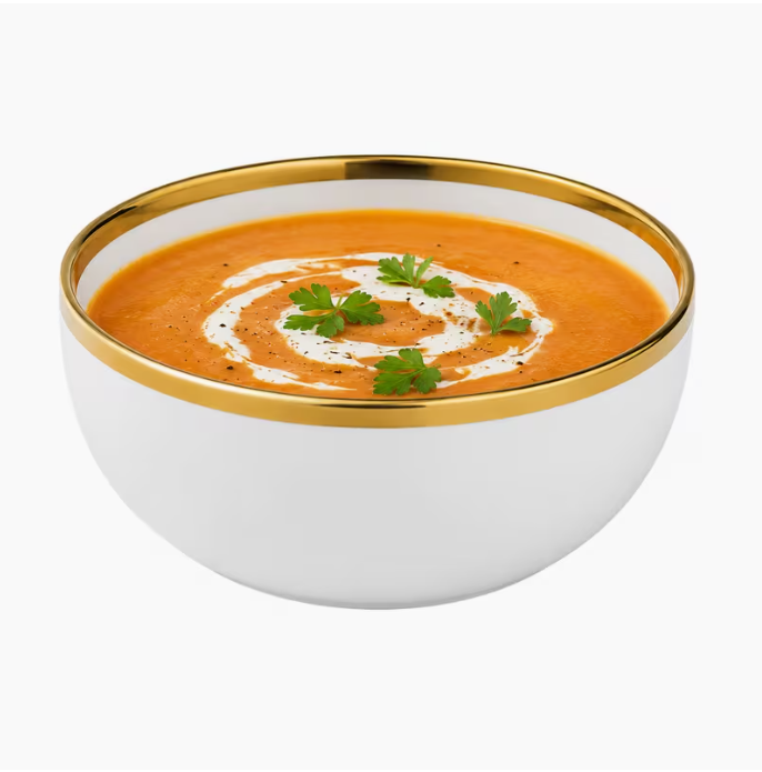 Round Deep Bowl 6" – White with Gold Rim, Pack of 10 Premium Ceramic Soup & Cereal Bowls
