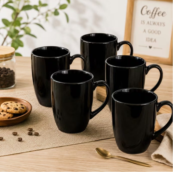24pcs Black Ceramic Coffee Mug Set – Modern Tea & Coffee Cups for Home Kitchen Use