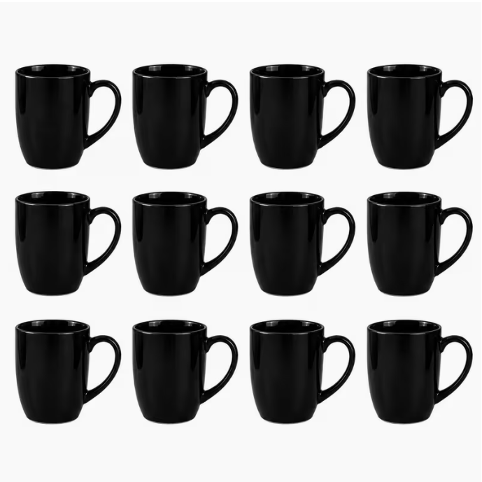 24pcs Black Ceramic Coffee Mug Set – Modern Tea & Coffee Cups for Home Kitchen Use