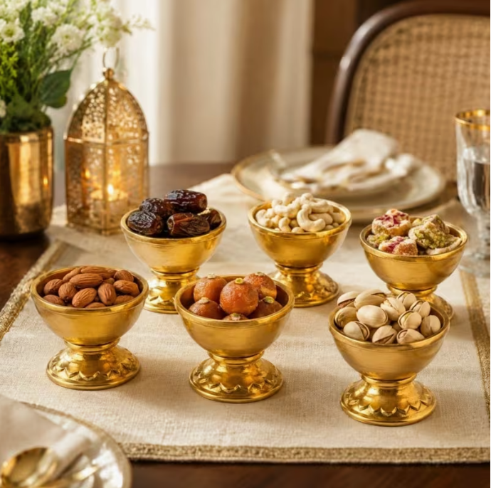 Set of 6 Gold Dessert Bowls with Pedestal Base – Luxury Ice Cream, Pudding & Serving Cups