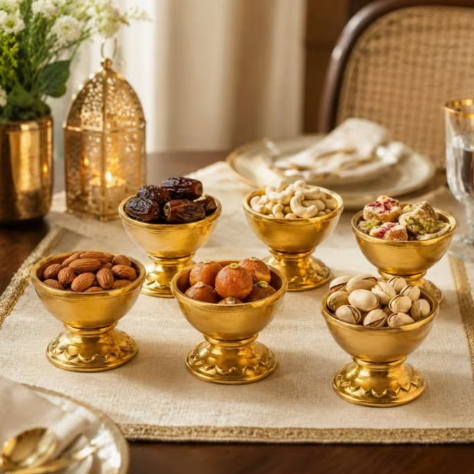 Set of 6 Gold Dessert Bowls with Pedestal Base – Luxury Ice Cream, Pudding & Serving Cups