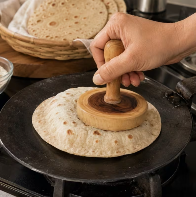 Set of 2 Wooden Roti Pressers – Traditional Chapati Dough Press & Bread Flattening Tool (8.7Cm)