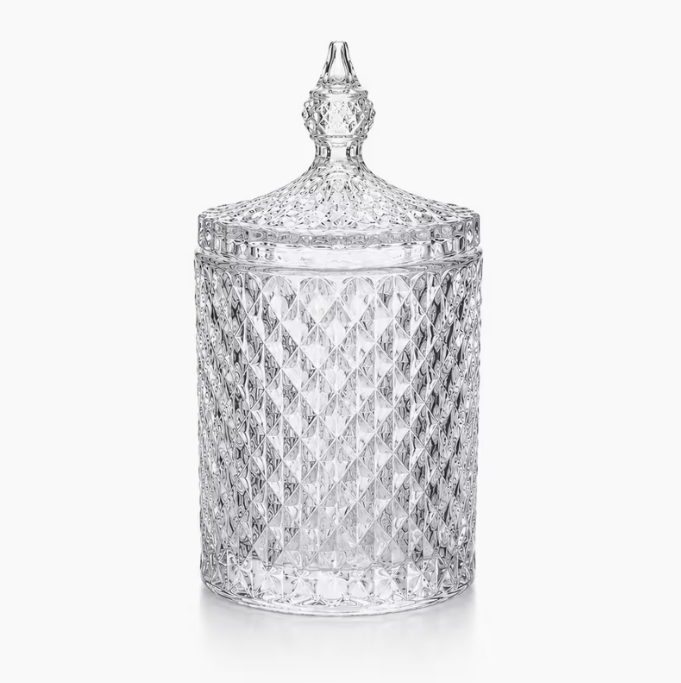 400ML Set of 4 Clear Acrylic Storage Jar Set with Decorative Lids, Diamond-Cut Candy Jars for Kitchen, Bathroom, Dressing Table, Sweets, Tea Bags