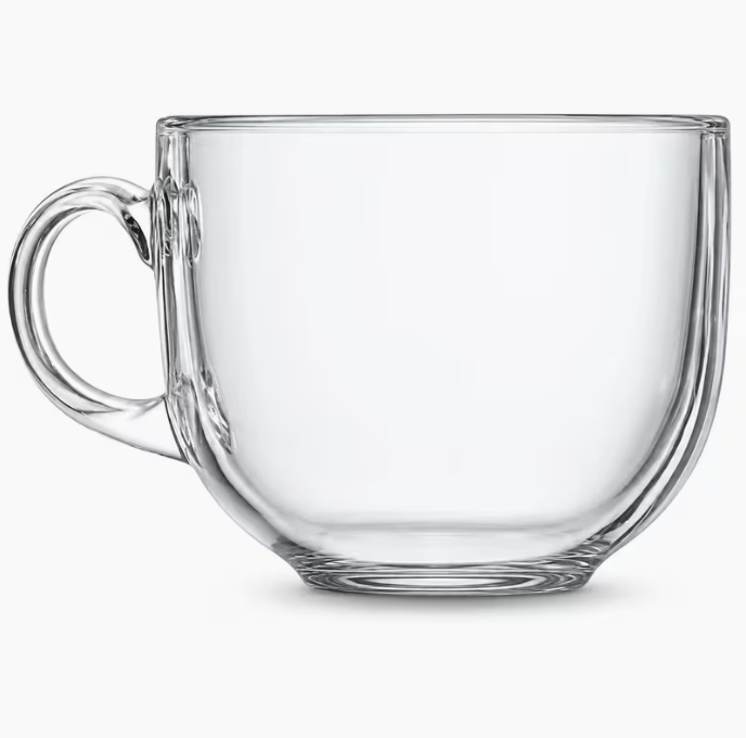450ml Glass Tea & Coffee Cups Set of 6 – Clear Large Drinking Mugs with Handles for Tea, Coffee, Latte, Juice & Cold Drinks