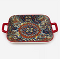 Set of 6 Large Rectangular Ceramic Serving Dishes with Handles – Colorful Pattern Baking, Roasting & Serving Trays for Kitchen, Dining & Buffet