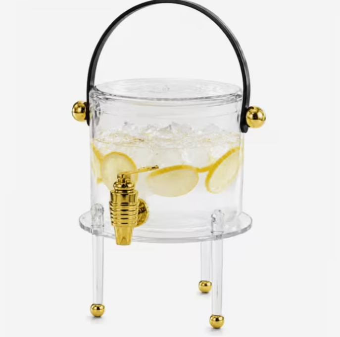 Clear Glass Drink Dispenser with Gold Tap & Metal Stand, Approx. 3L Beverage Server for Juice, Water, Lemonade, Iced Tea, Parties & Events