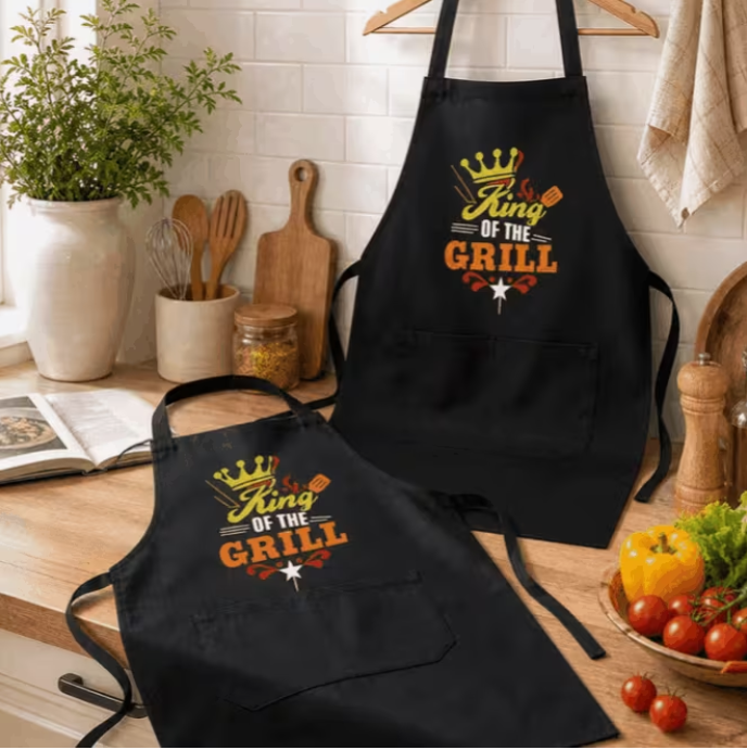 2-Pack Unisex BBQ Cooking Aprons with Front Pocket, Adjustable Kitchen Chef Apron Set for Baking, Grilling, Cooking & Home Use (Black)