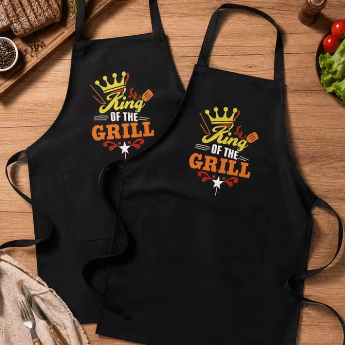 2-Pack Unisex BBQ Cooking Aprons with Front Pocket, Adjustable Kitchen Chef Apron Set for Baking, Grilling, Cooking & Home Use (Black)