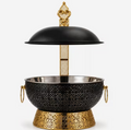 Luxury Buffet Chafing Dish with Lid – Gold & Black Metal Charcoal Angithi Food Warmer BBQ Serving Dish for Catering & Kitchen Decor