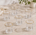 6pcs Turkish Kahwa Tea Coffee Cups 150ml – Clear Glass Cups with Gold Rim Elegant Arabic Chai Drinkware Set