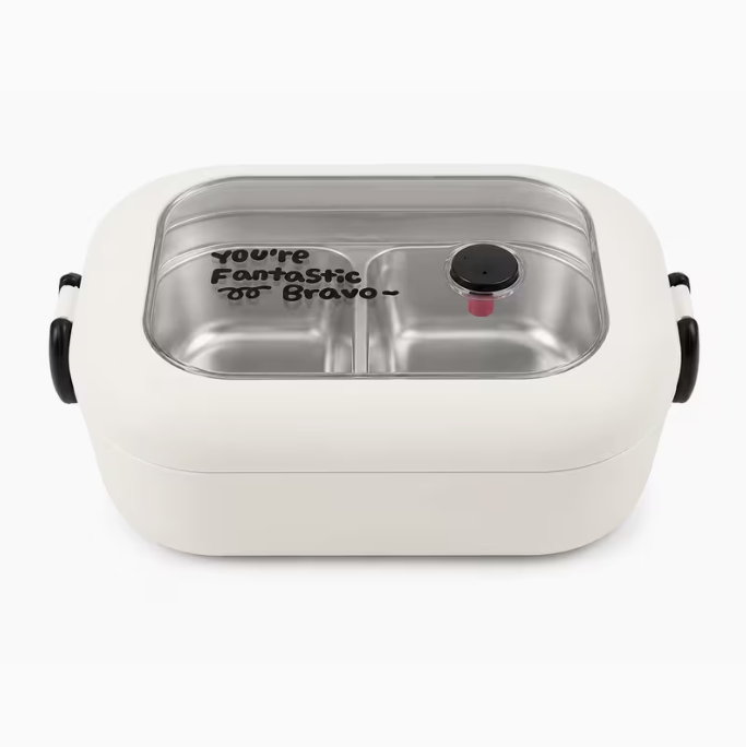 Portable 500ml 2-Portion Lunch Box – Stainless Steel Divided Food Container with Clear Lid, Locking Handles for Office, School & Travel