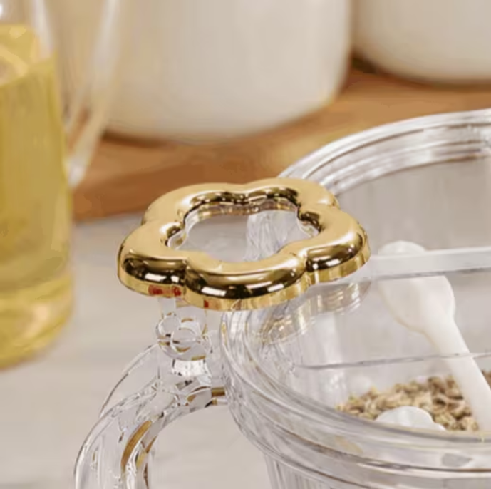 5-Portion Spice Container Set 20cm with Individual Spoons – Clear Kitchen Seasoning Organiser with Cover for Salt, Sugar, Spices & Herbs