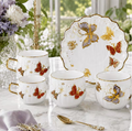 200ml Tea Cups with Saucers, 12pcs White Gold Butterfly Coffee Set – Decorative Cups for Tea, Coffee & Entertaining