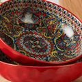 10 Inch Large Serving Bowls 2 Pack – Red Porcelain Pasta Salad Bowls with Artistic Pattern Design for Family Dining & Parties
