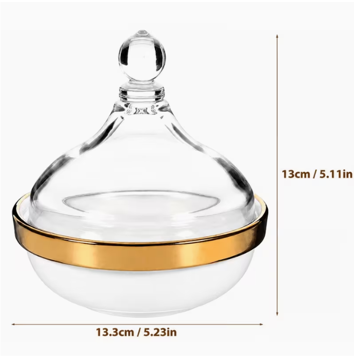 3PCS Glass Dessert Bowl Set with Glass Cover – Elegant Gold Trim Sugar Dish Butter Container Serving Cups for Home Use