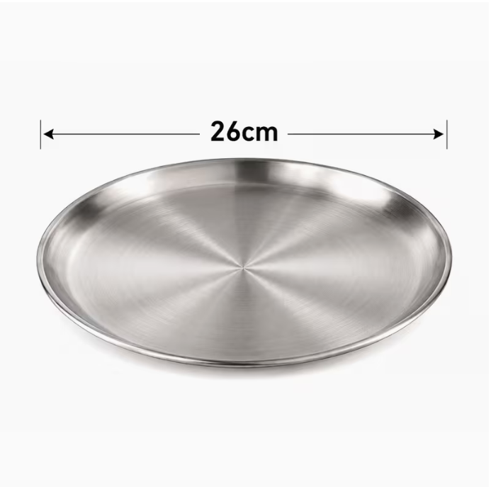 6 Pack Stainless Steel Plates 20cm Round Dinner Serving Plates Silver Reusable Tableware for Home Dining Kitchen