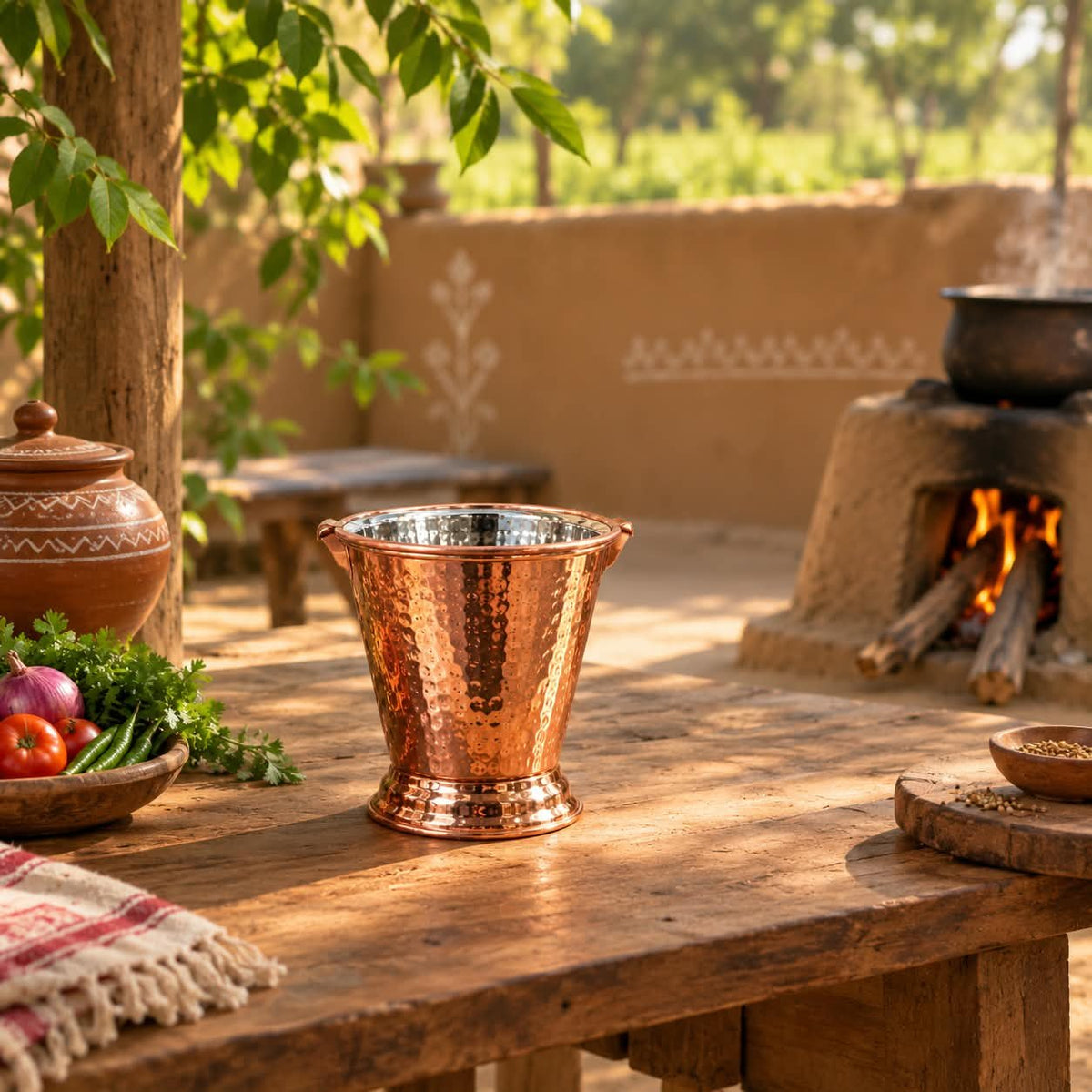 Luxury Set of 4 Stainless Steel Serving Buckets – Luxury Copper Finish Hammered Metal Mini Buckets with Handles for Ice, Drinks, Snacks, Table Décor & Parties