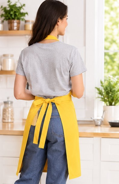Adjustable Bib Unisex Aprons with two pockets yellow