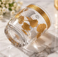 Luxury Set of 6 Glass Drinking Tumblers with Gold & Silver Ginkgo Leaf Design – Decorative Glasses for Water, Juice, Soft Drinks, Mocktails & Entertaining