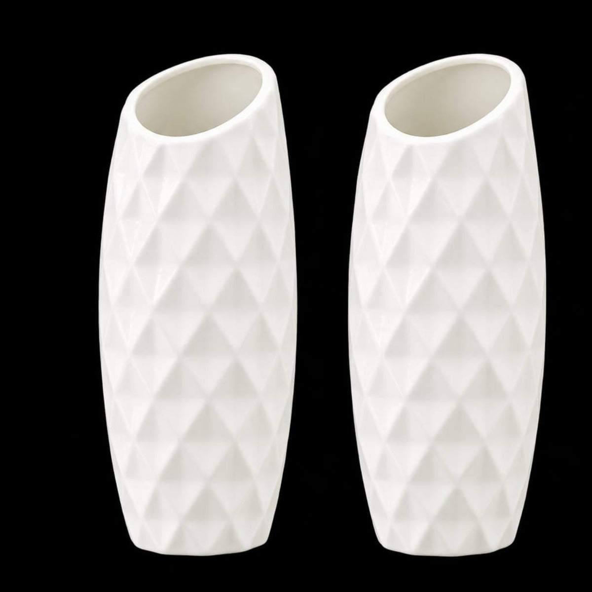 Luxury Set of 2 White Acrylic Decorative Vases – Luxury Modern Geometric Diamond Pattern Flower Vases for Home, Living Room, Bedroom & Table Decor