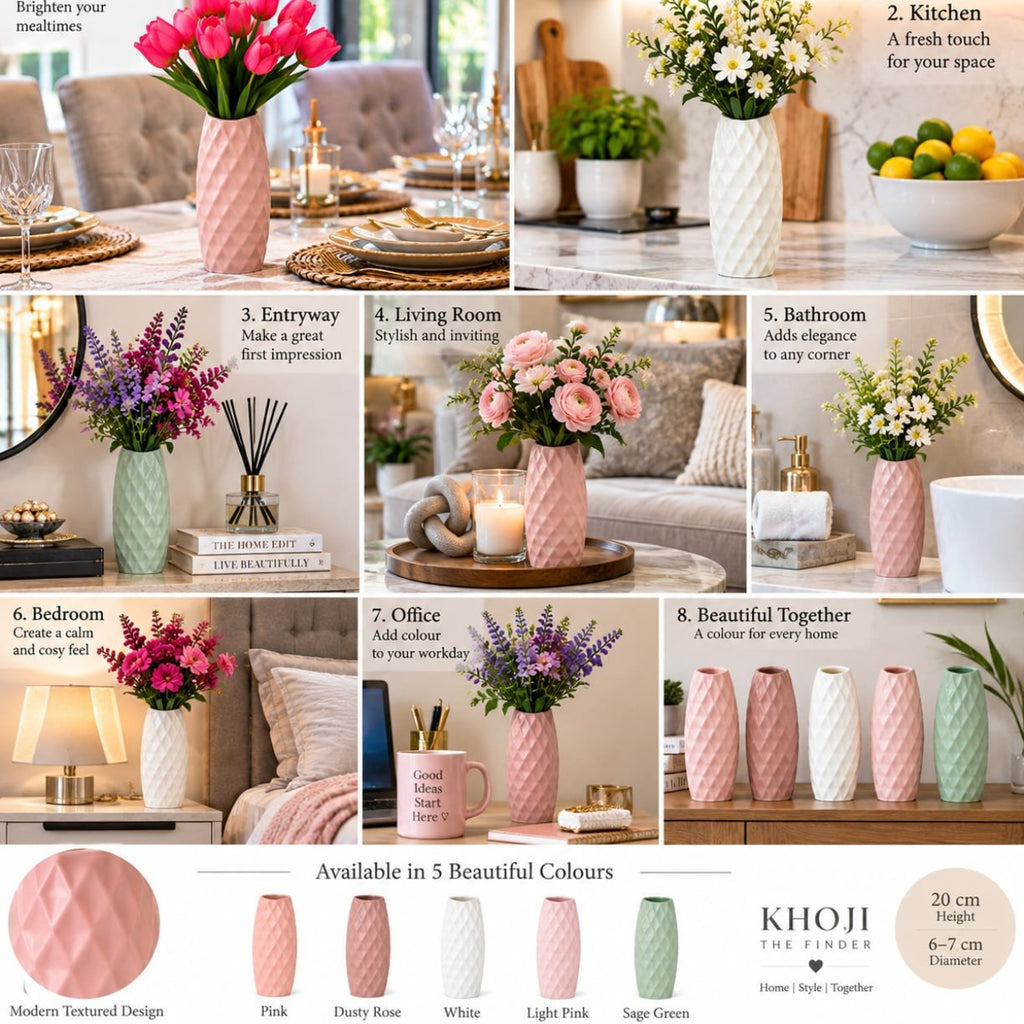 Luxury Set of 2 White Acrylic Decorative Vases – Luxury Modern Geometric Diamond Pattern Flower Vases for Home, Living Room, Bedroom & Table Decor