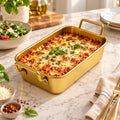 Gold Stainless Steel Rectangular Serving Tray with Handles 2x – Luxury Food Serving Dish, Catering & Tabletop Serving Pan