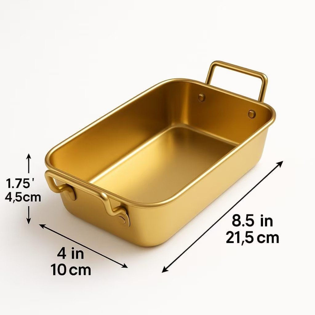 Gold Stainless Steel Rectangular Serving Tray with Handles 2x – Luxury Food Serving Dish, Catering & Tabletop Serving Pan