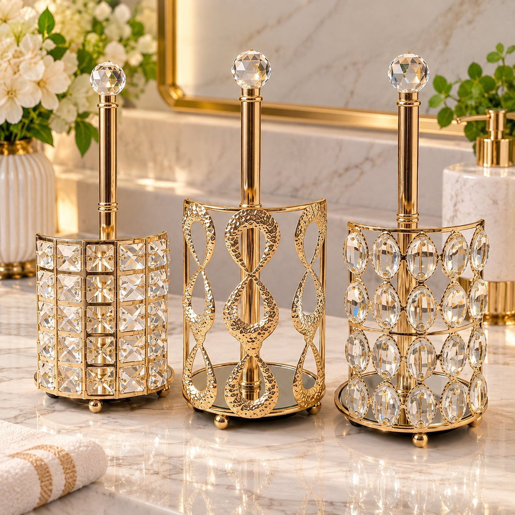 Luxury Gold Tissue Holders with Crystal-Style Decoration – Decorative Table Tissue Dispensers for Home, Bathroom, Hotel & Restaurant