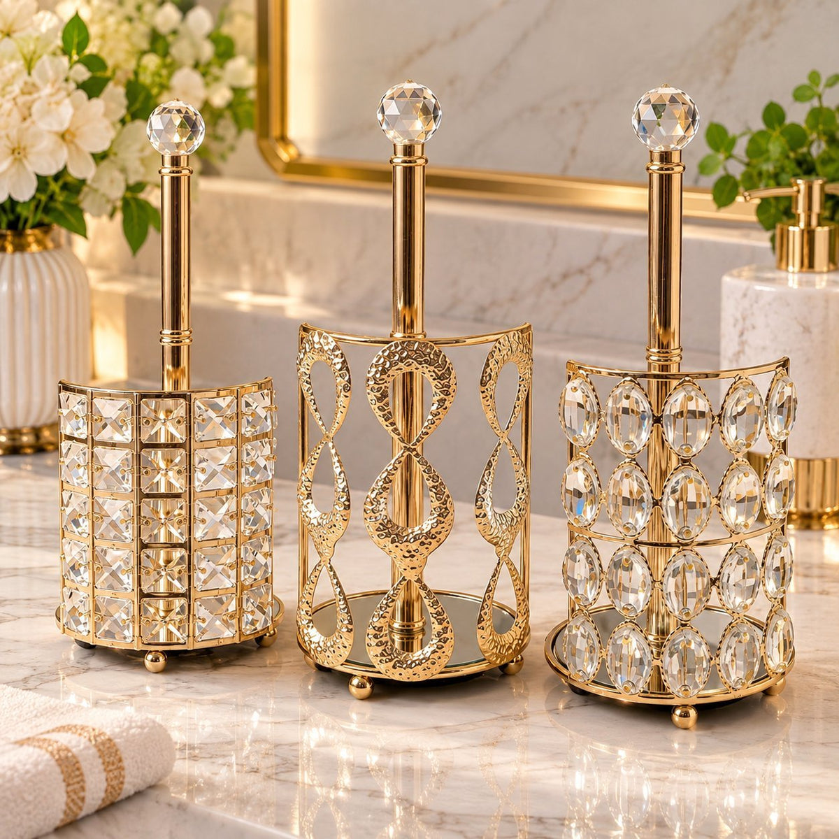 Luxury Gold Tissue Holders with Crystal-Style Decoration – Decorative Table Tissue Dispensers for Home, Bathroom, Hotel & Restaurant