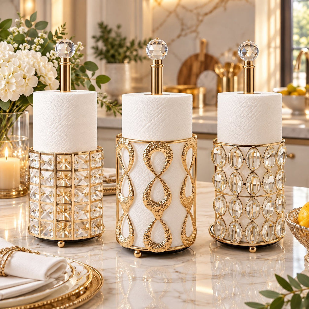 Luxury Gold Tissue Holders with Crystal-Style Decoration – Decorative Table Tissue Dispensers for Home, Bathroom, Hotel & Restaurant