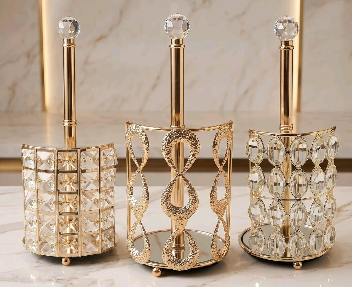 Luxury Gold Tissue Holders with Crystal-Style Decoration – Decorative Table Tissue Dispensers for Home, Bathroom, Hotel & Restaurant