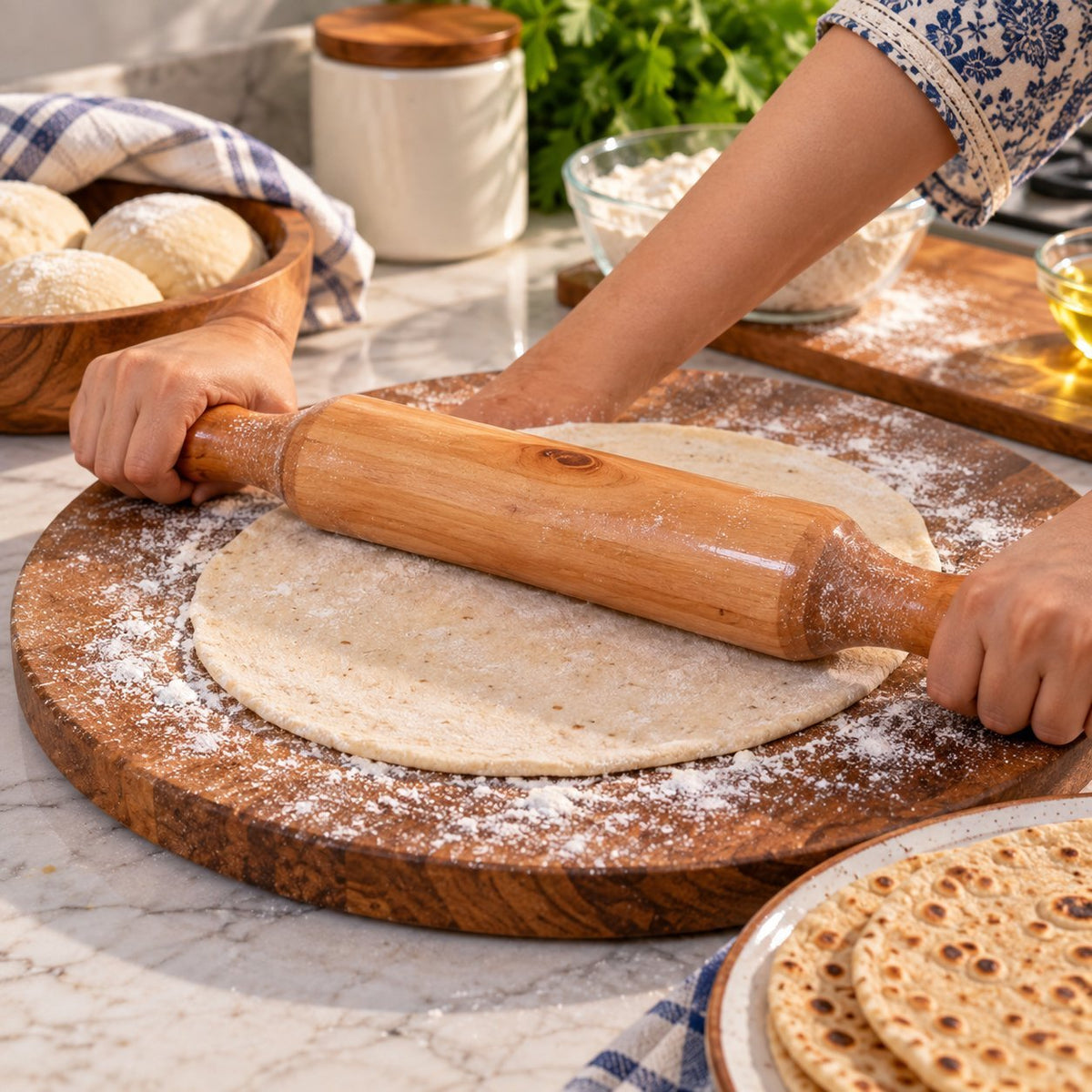 Wooden Rolling Pin 18 Inch – Traditional Roti Chapati Belan for Dough, Pastry, Pizza & Baking