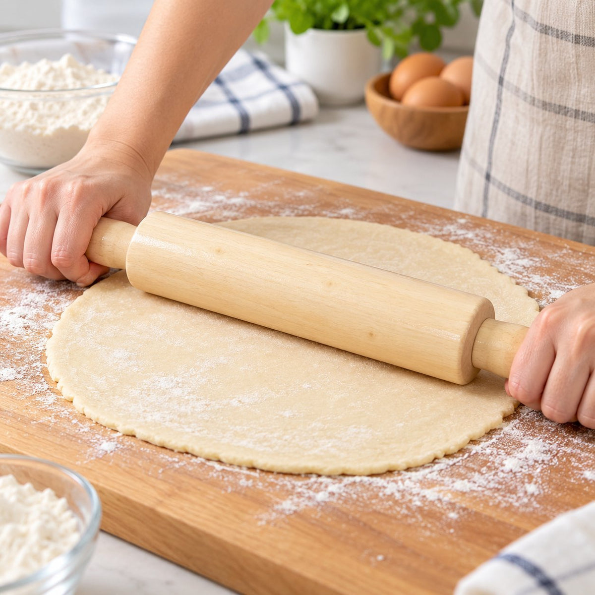 1-Piece Wooden Rolling Pin – Natural Wood Dough Roller for Chapati, Roti, Pizza, Pastry, Baking & Kitchen Use