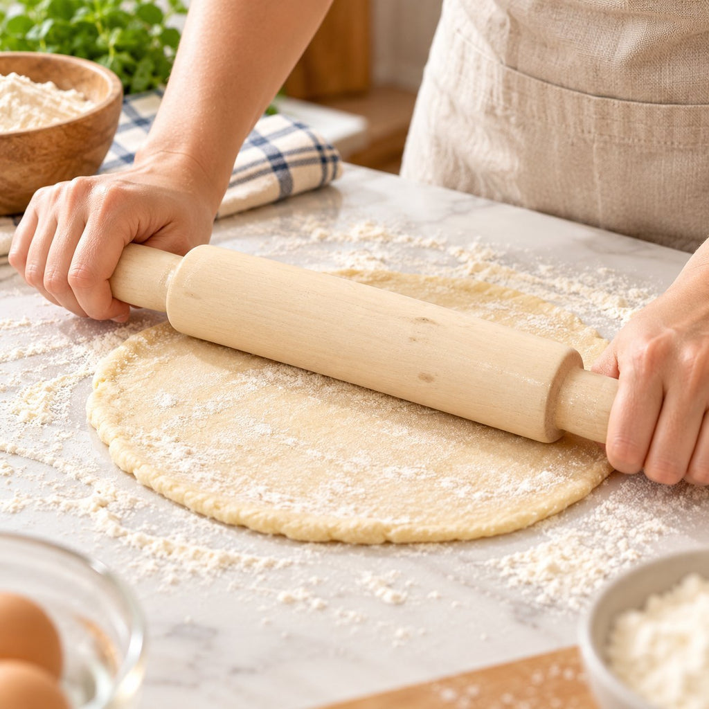 1-Piece Wooden Rolling Pin – Natural Wood Dough Roller for Chapati, Roti, Pizza, Pastry, Baking & Kitchen Use