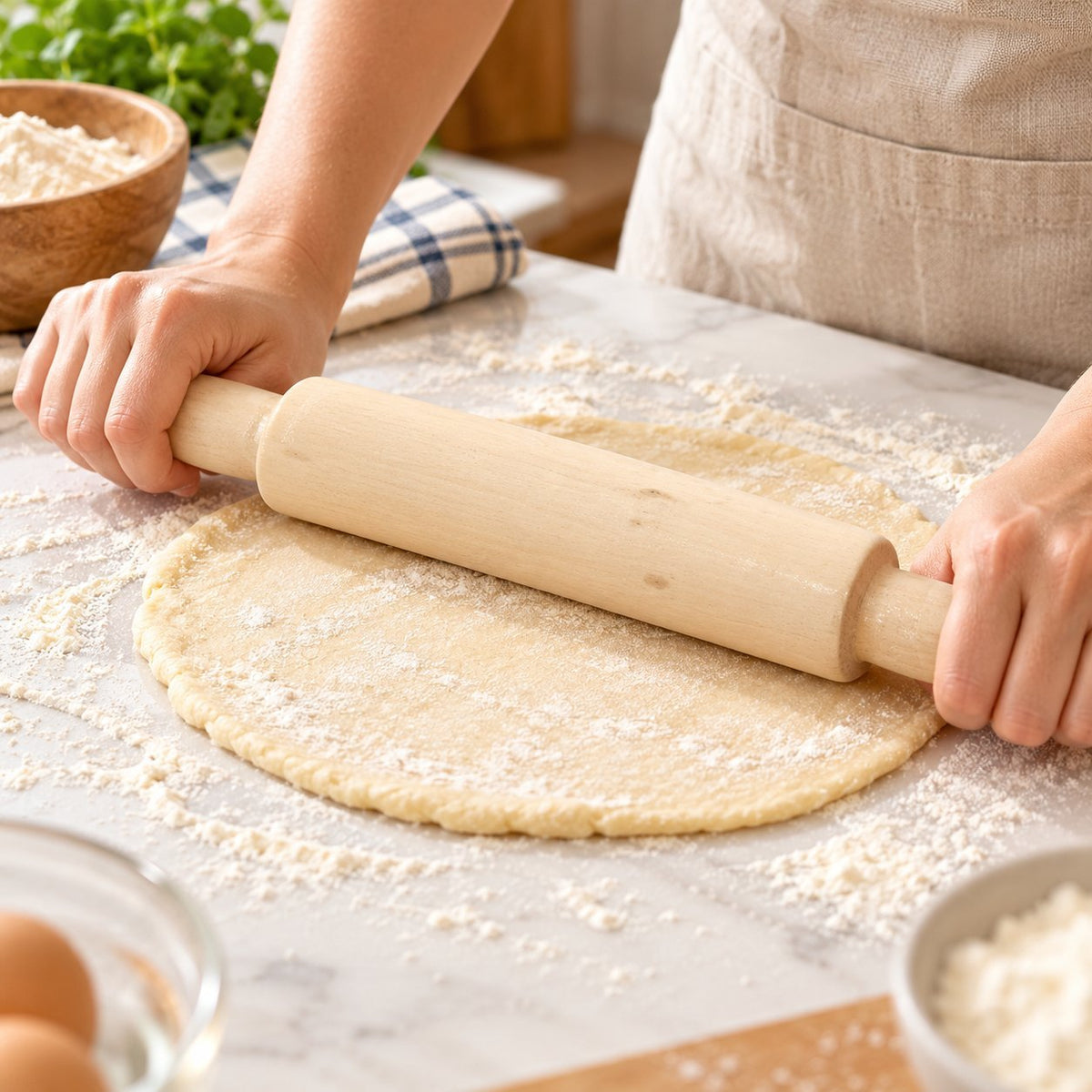 1-Piece Wooden Rolling Pin – Natural Wood Dough Roller for Chapati, Roti, Pizza, Pastry, Baking & Kitchen Use