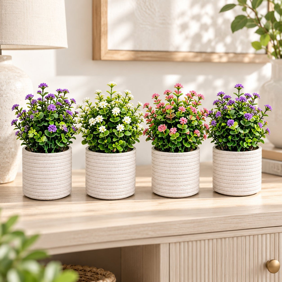 Set of 4 Clay Matte Plant Pots – Decorative Indoor Planters for Home, Office, Bedroom, Kitchen & Tabletop Décor
