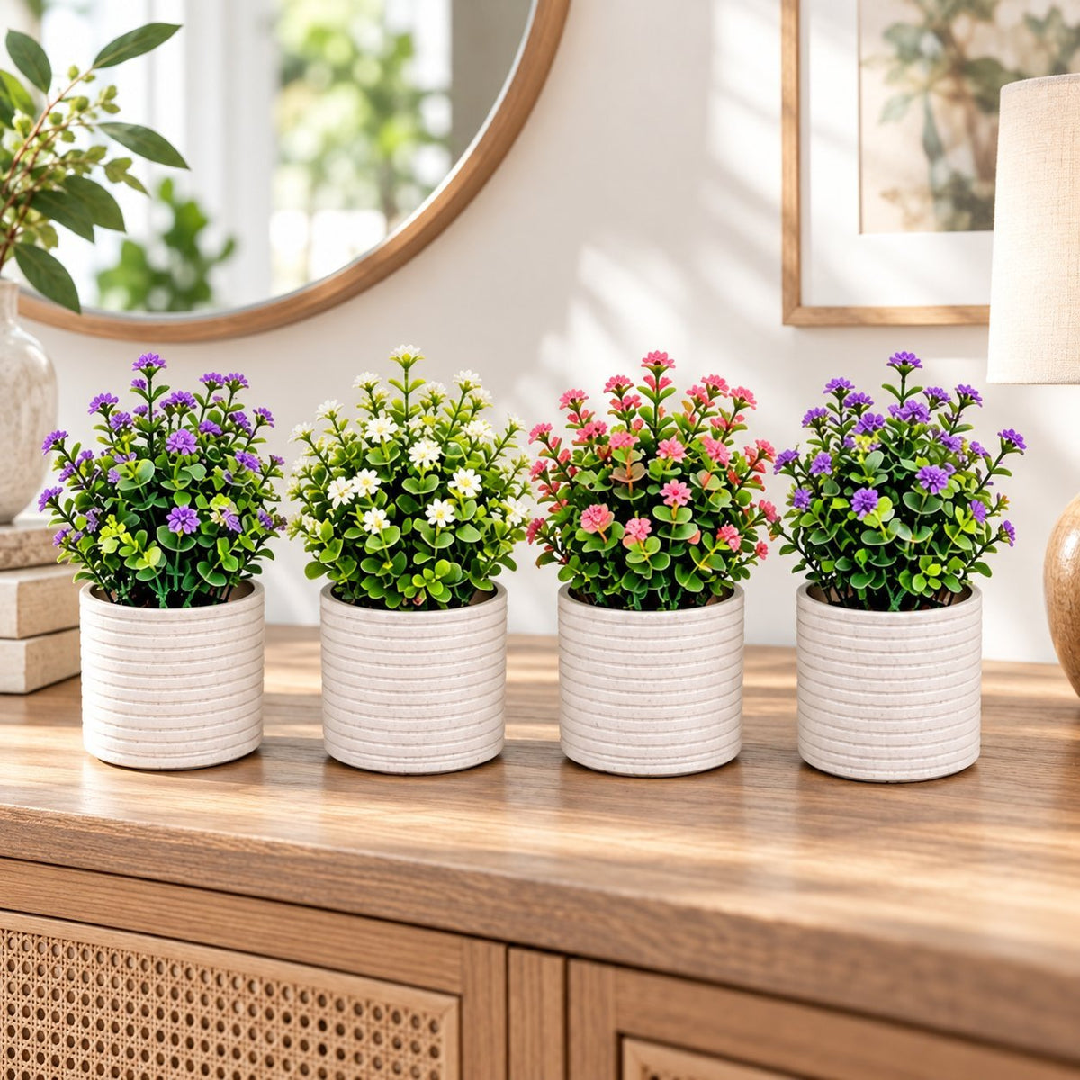 Set of 4 Clay Matte Plant Pots – Decorative Indoor Planters for Home, Office, Bedroom, Kitchen & Tabletop Décor