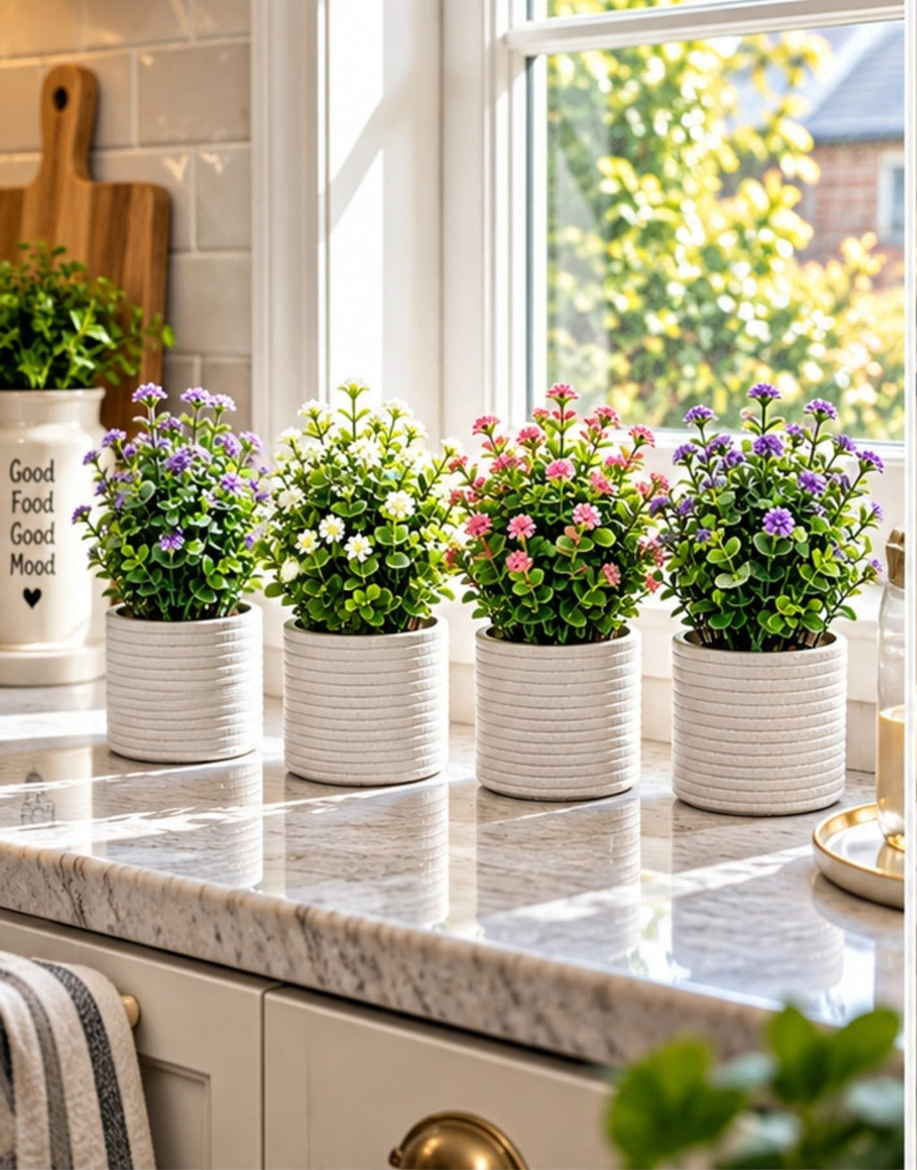 Set of 4 Clay Matte Plant Pots – Decorative Indoor Planters for Home, Office, Bedroom, Kitchen & Tabletop Décor