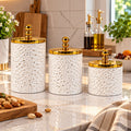 Set of 3 Acrylic Storage Jars with Gold Lids – 900ml, 700ml & 500ml Decorative Kitchen Containers for Sugar, Coffee, Tea, Spices & Pantry Storage