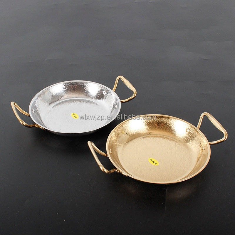 Set of 2 Hammered Metal Karahi 10 Inch – Silver & Gold Handle Indian Pakistani Curry Serving Pans, Kadai Cookware for Home, Restaurant & Catering