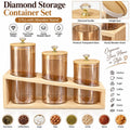 Set of 3 glass Storage Jars with Wooden Stand – Airtight Food Containers with Wooden Lids & Diamond Handles