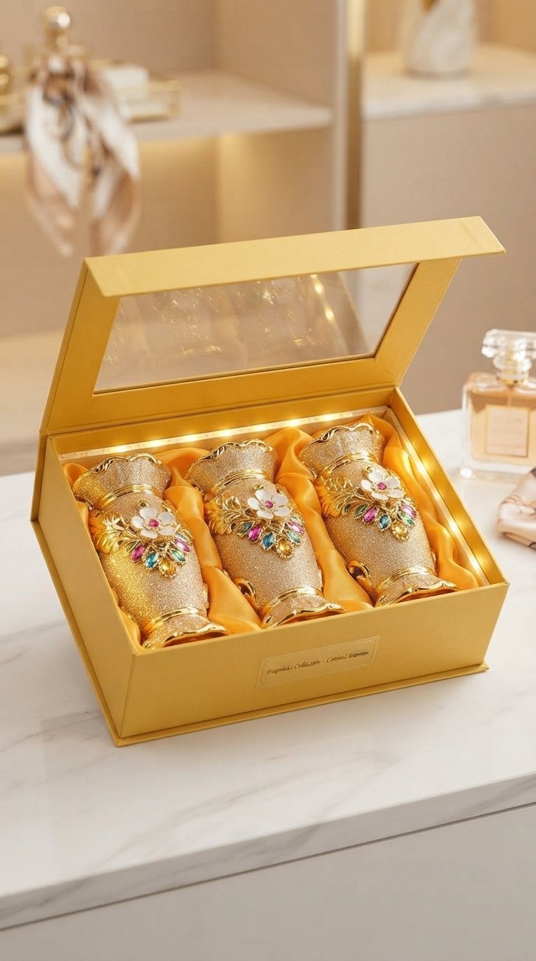 Ceramic Jar Set of 3 – Premium Luxury Gold Embossed Decorative Canisters