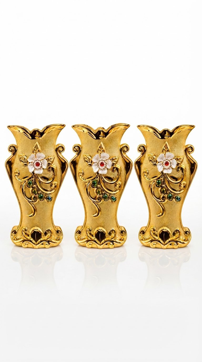 Ceramic Jar Set of 3 – Premium Luxury Gold Embossed Decorative Canisters
