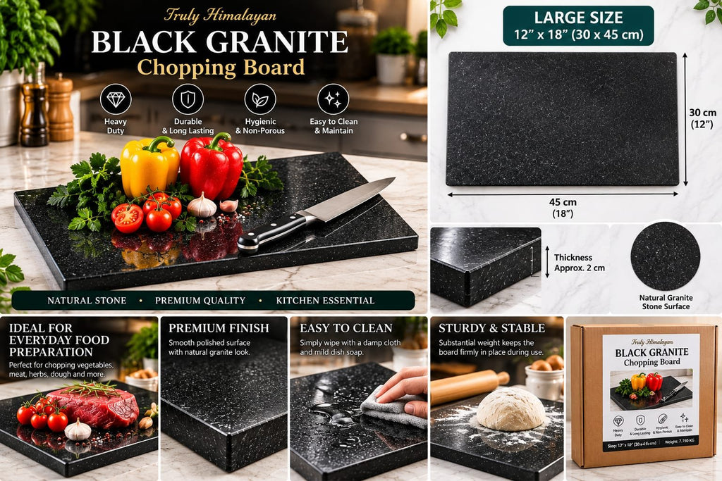 Black Granite Chopping Board Large 30 × 45 cm – Heavy Duty Kitchen Cutting Board